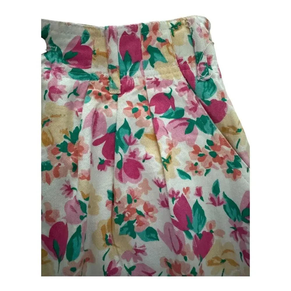 Vintage Hunt Club high waisted pleated floral, pockets, white, pink skirt size 8